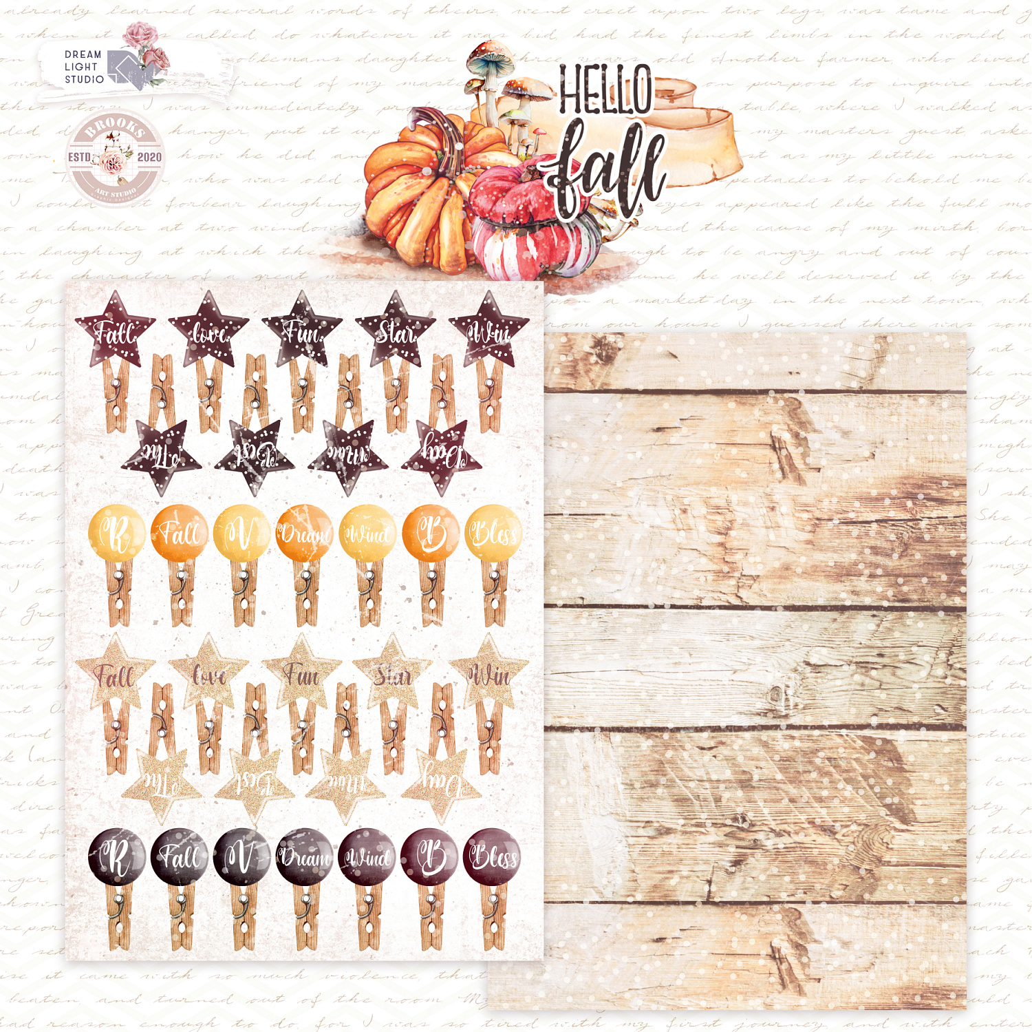 Бумага Dream Light Studio А5 "Hello, Fall" Прищепки (DL80-3)