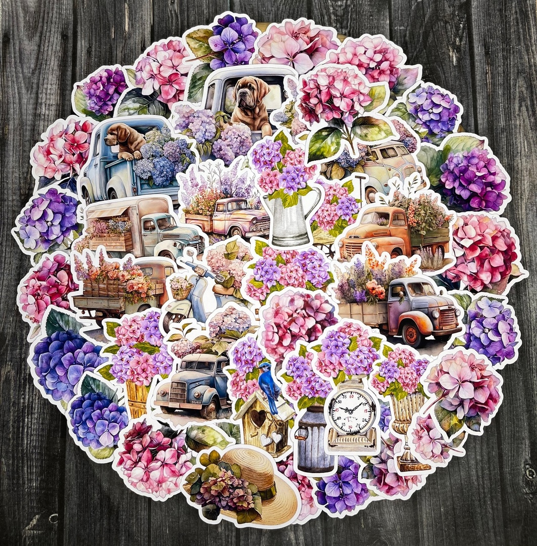 Набор высечек "Гортензии и грузовики"