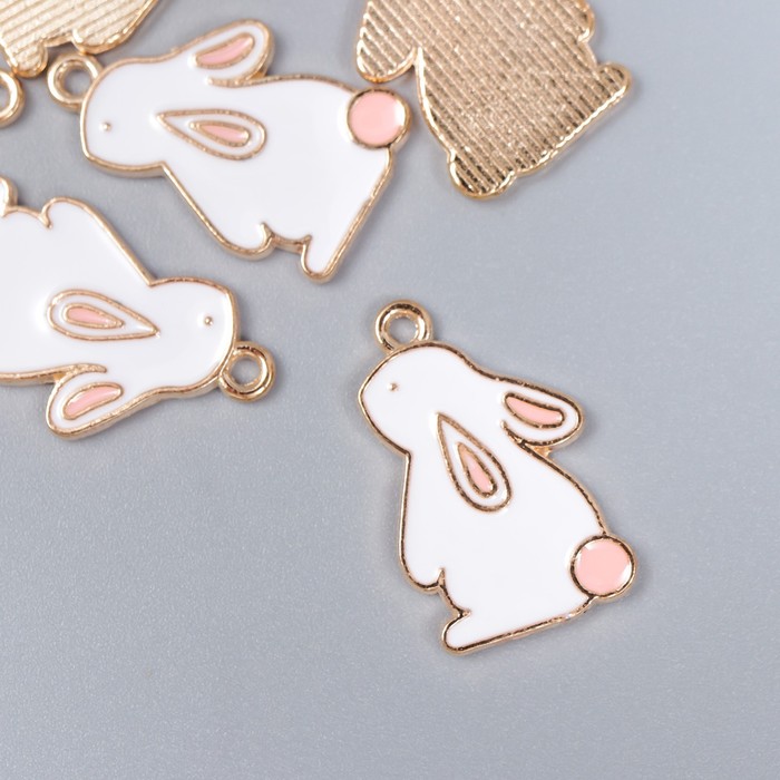 Подвеска металлическая с эмалью "Зайчик с розовым хвостиком" (146)