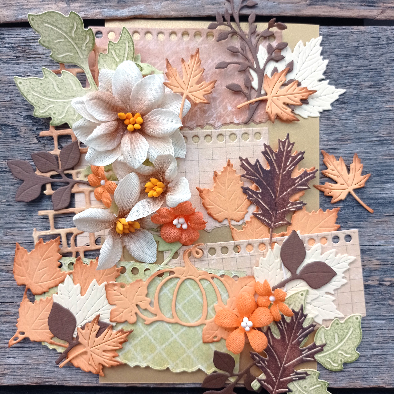 Набор тканевых цветов и бумажной вырубки "Пряная осень"