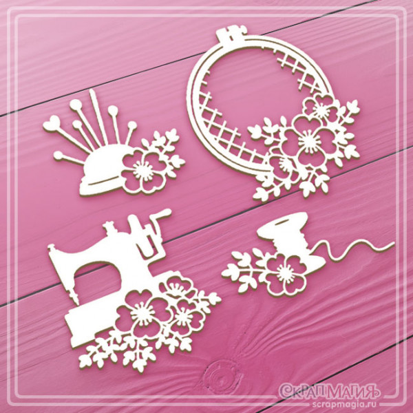 Чипборд Скрапмагия "Рукоделие с цветами" 4 эл