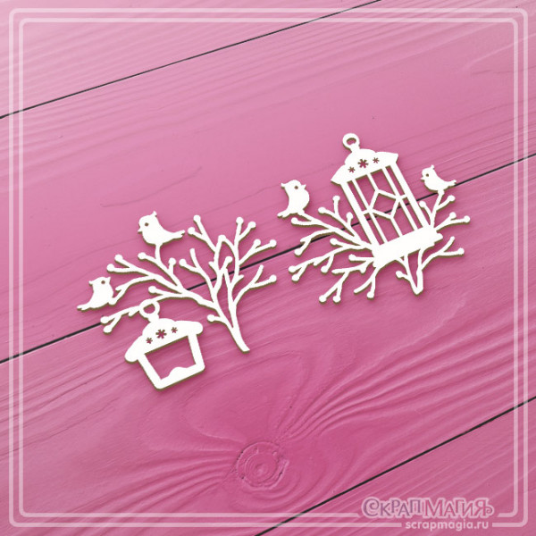 Чипборд Скрапмагия "Веточки с птичками" 2 эл