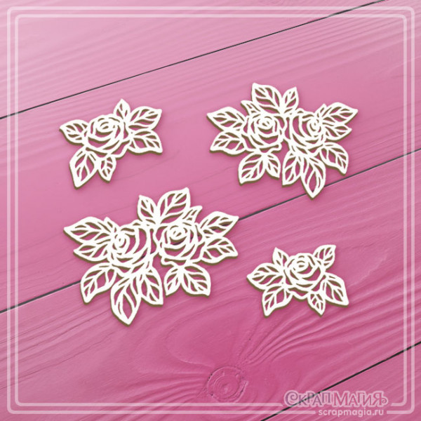 Чипборд Скрапмагия "Розы с листьями" 4 эл