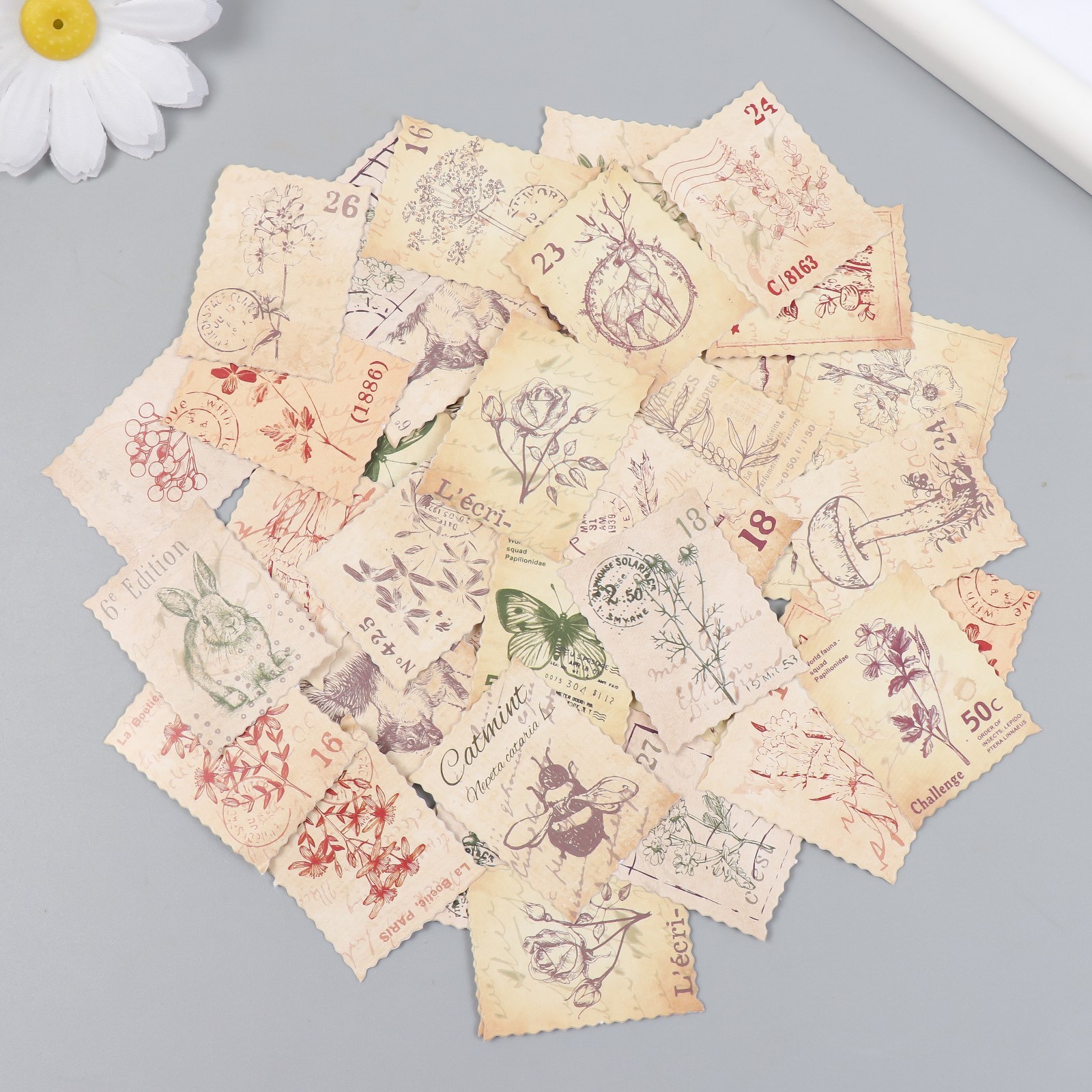 Наклейки в коробочке "Винтажные ботанические марки"