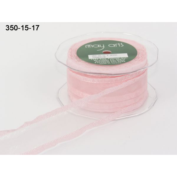 Лента May Arts прозрачная с ажурным краем. Цвет бледно-розовый.