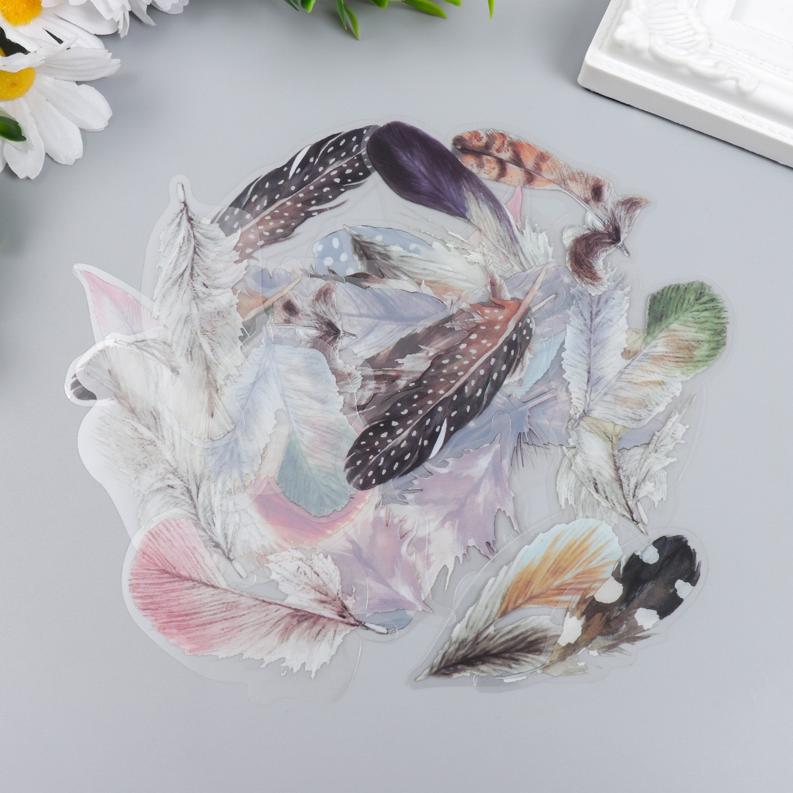 Ацетатные наклейки "Пёрышки"