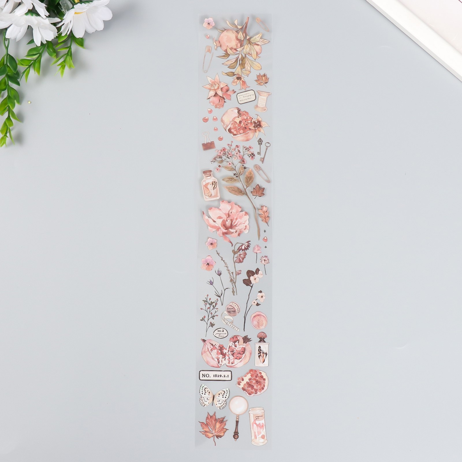 Ацетатные наклейки-полоса "Цветы и гранат"