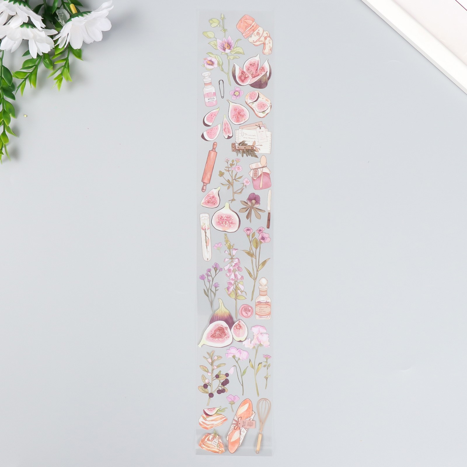 Ацетатные наклейки-полоса "Цветы и инжир"