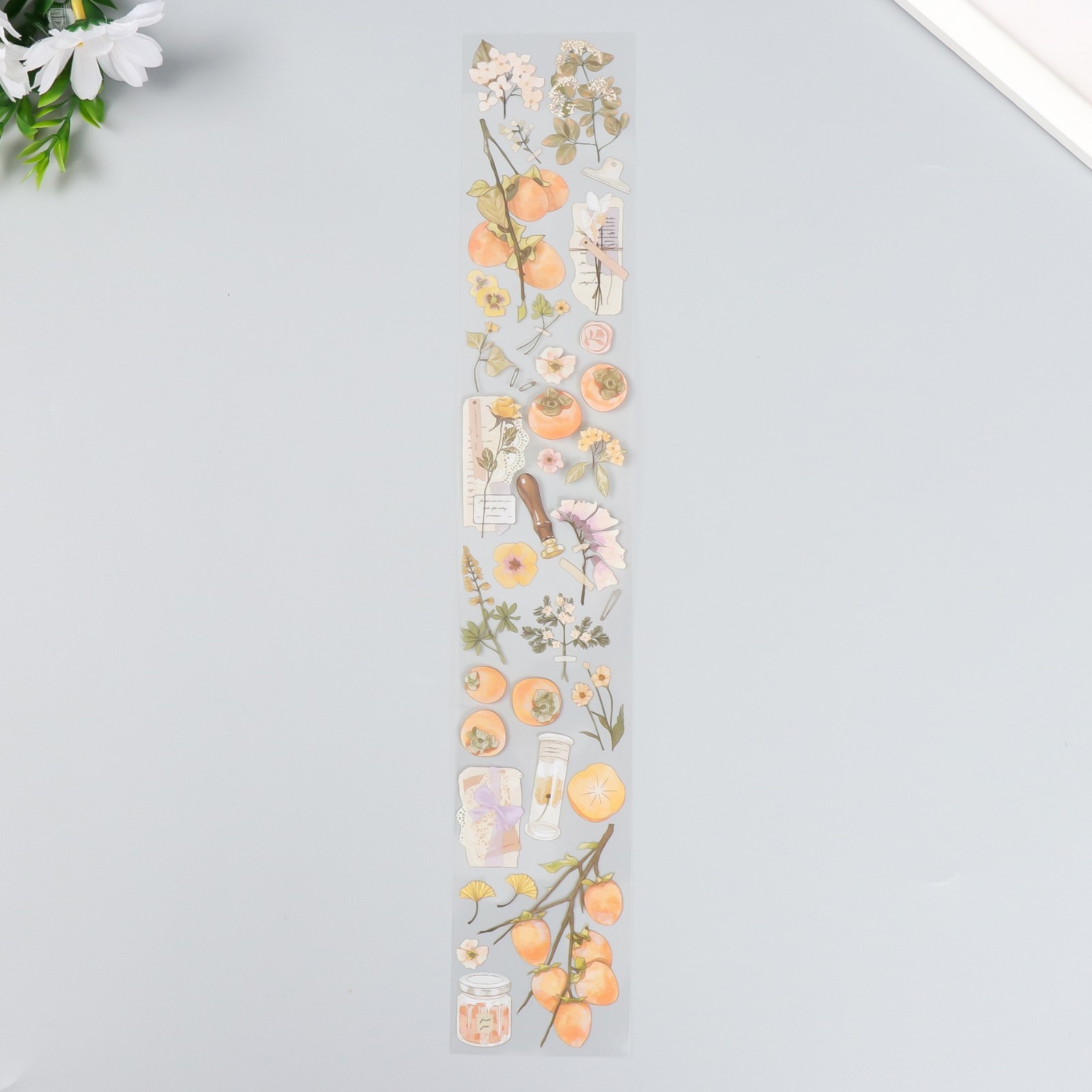 Ацетатные наклейки-полоса "Цветы и хурма"