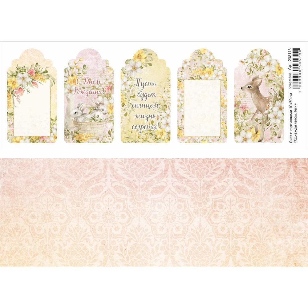 Бумага 10х30 см ScrapMania "Однажды летом" Теги (SMA257-9)