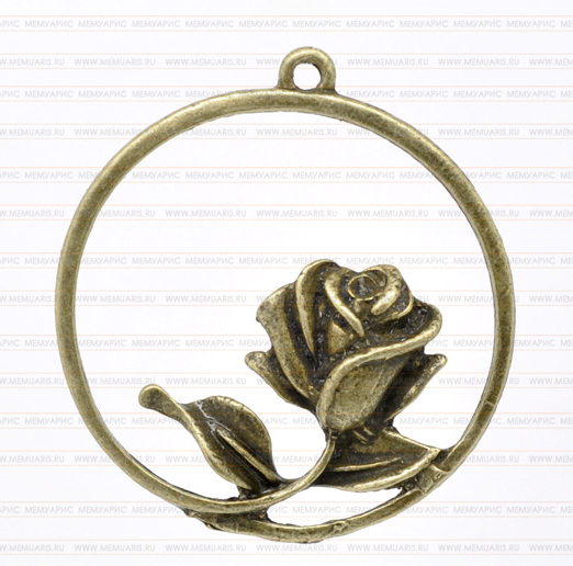 Подвеска металлическая "Роза в круге". Цвет античный бронзовый.