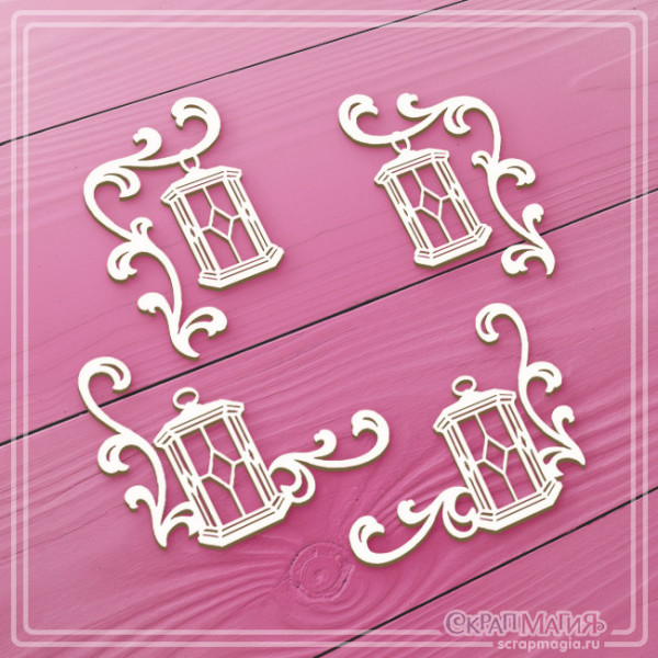 Чипборд Скрапмагия "Завитки и уголки с фонариками" 4 эл
