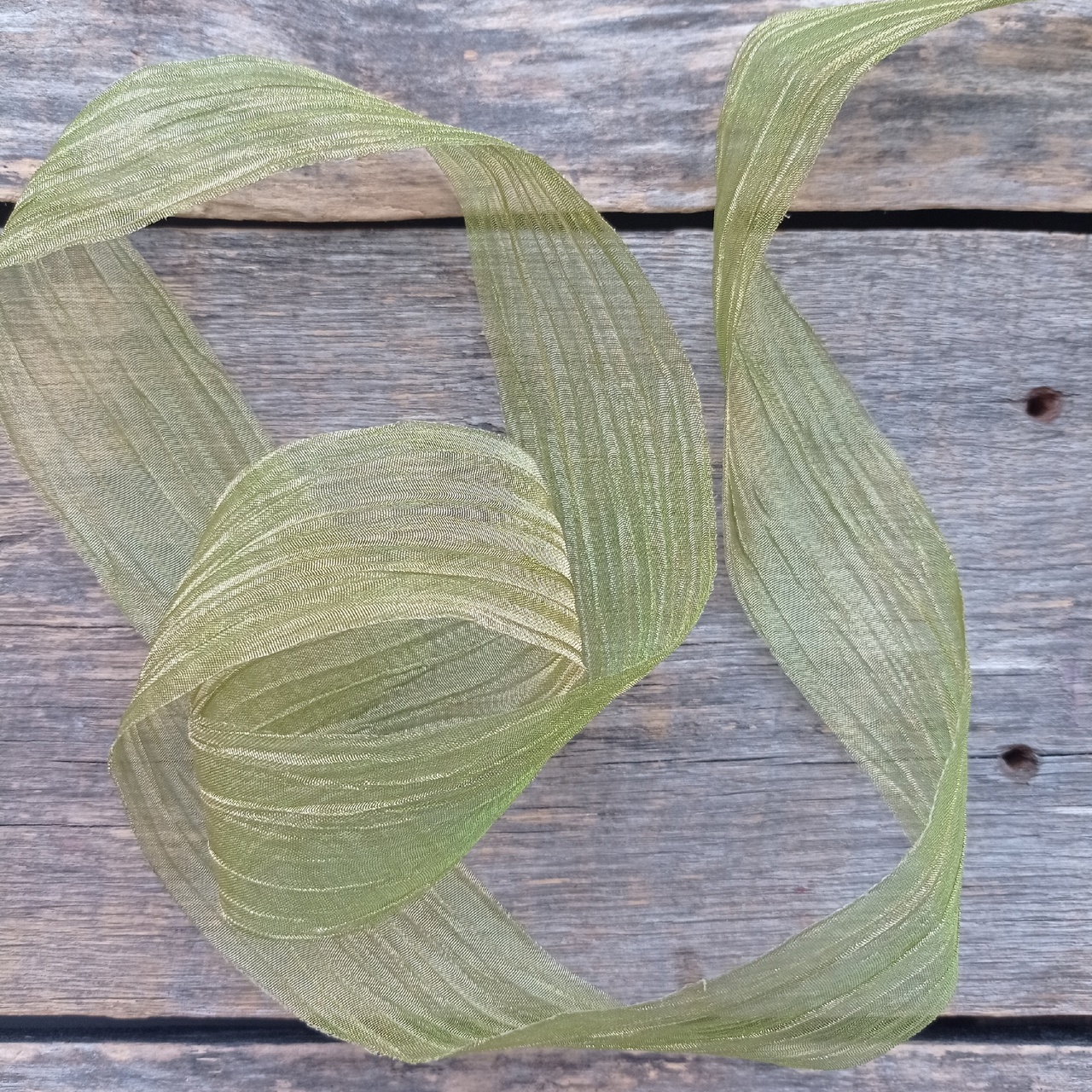 Лента жатая шан-жан 4см «Золотая оливка»