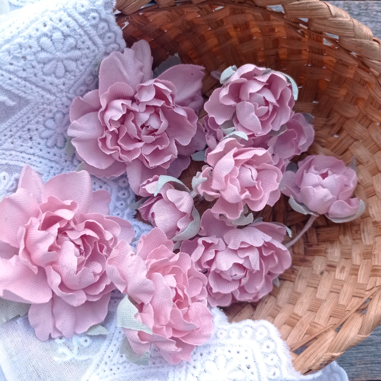 Набор цветов из ткани "Пионы" Розовые