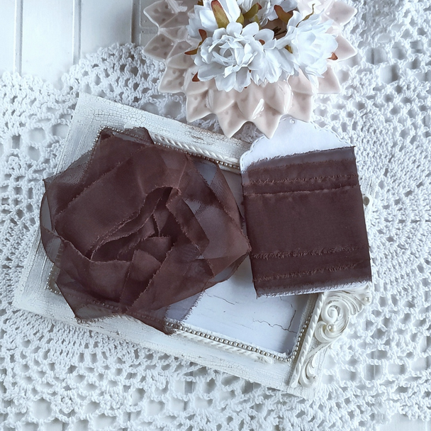 Лента "Искусственный шёлк" Тёмный шоколад Узкая