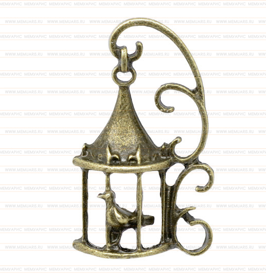 Подвеска металлическая "Клетка с птичкой". Цвет античный бронзовый. (144)