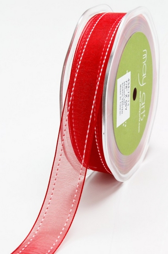 Лента May Arts прозрачная с прострочкой. Цвет красный