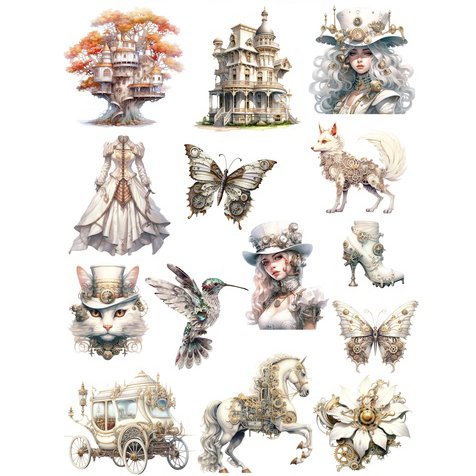 Набор тканевых высечек Mary Made "Белый стимпанк 2"