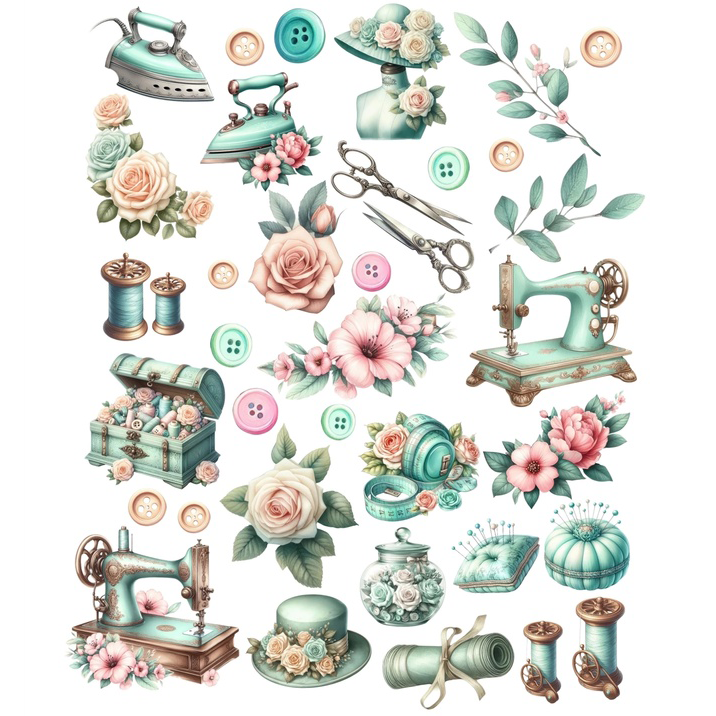 Набор тканевых высечек Mary Made "Швея мятный"