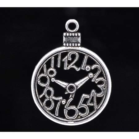 Подвеска металлическая "Часы ажурные". Цвет серебряный. (147)