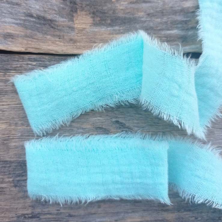 Пара хлопковых лент из двуслойного муслина 2,5см «Бирюза»