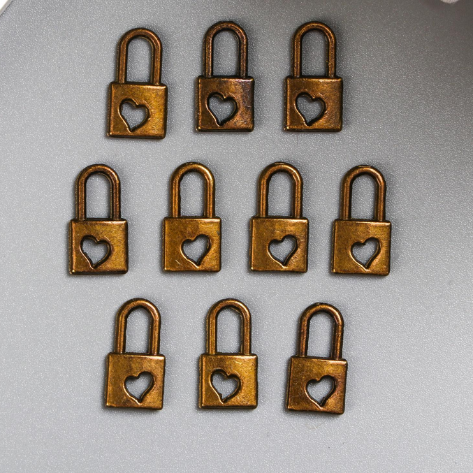 Подвеска металлическая "Замочек с сердечком" цвет античный бронзовый (56)