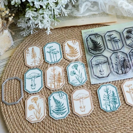 Набор штампов + нож Agiart "Этикетки. Ботаника"