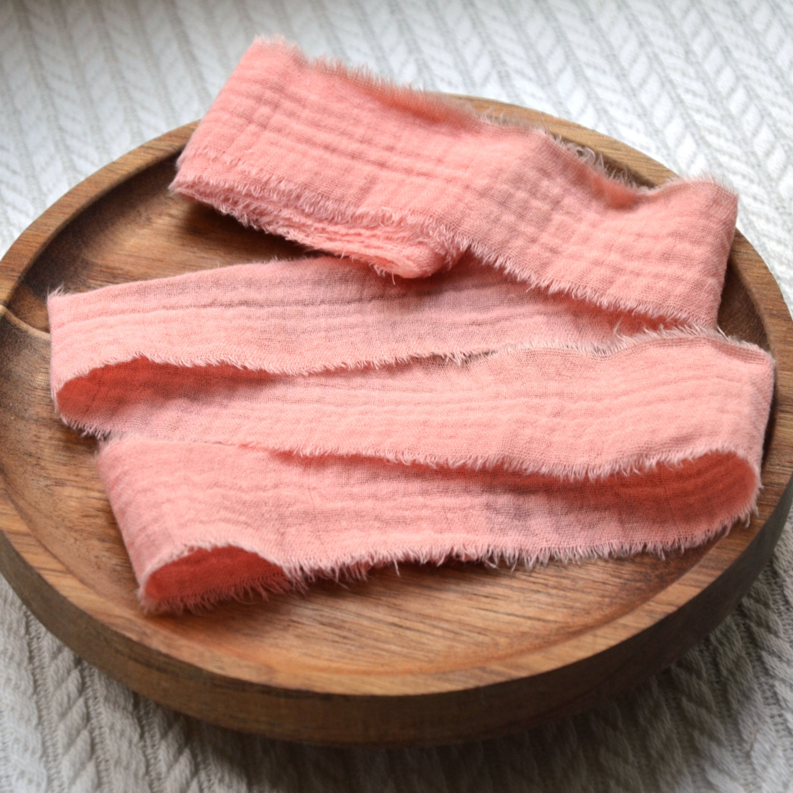 Хлопковая лента из двуслойного муслина 3,5см «Персиковый» Отрез 1,25см