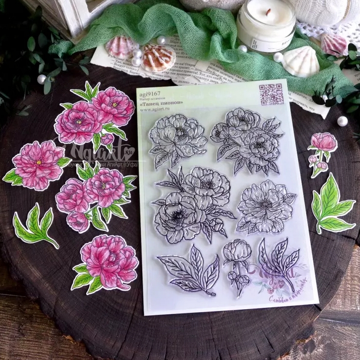 Набор штампов Agiart "Танец пионов"