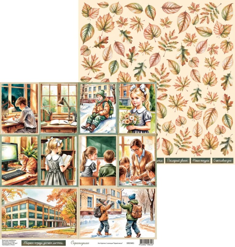 Бумага Scrapodelie "Первый звонок" Карточки 2 (SCR131-9)