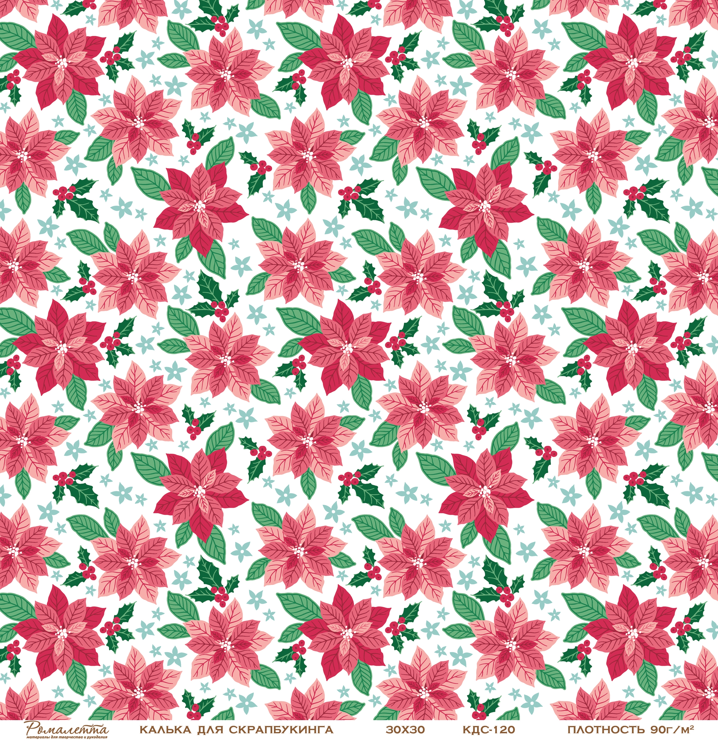 Лист кальки (веллум) с рисунком Ромалетта "Дневник декабря" Пуансеттии