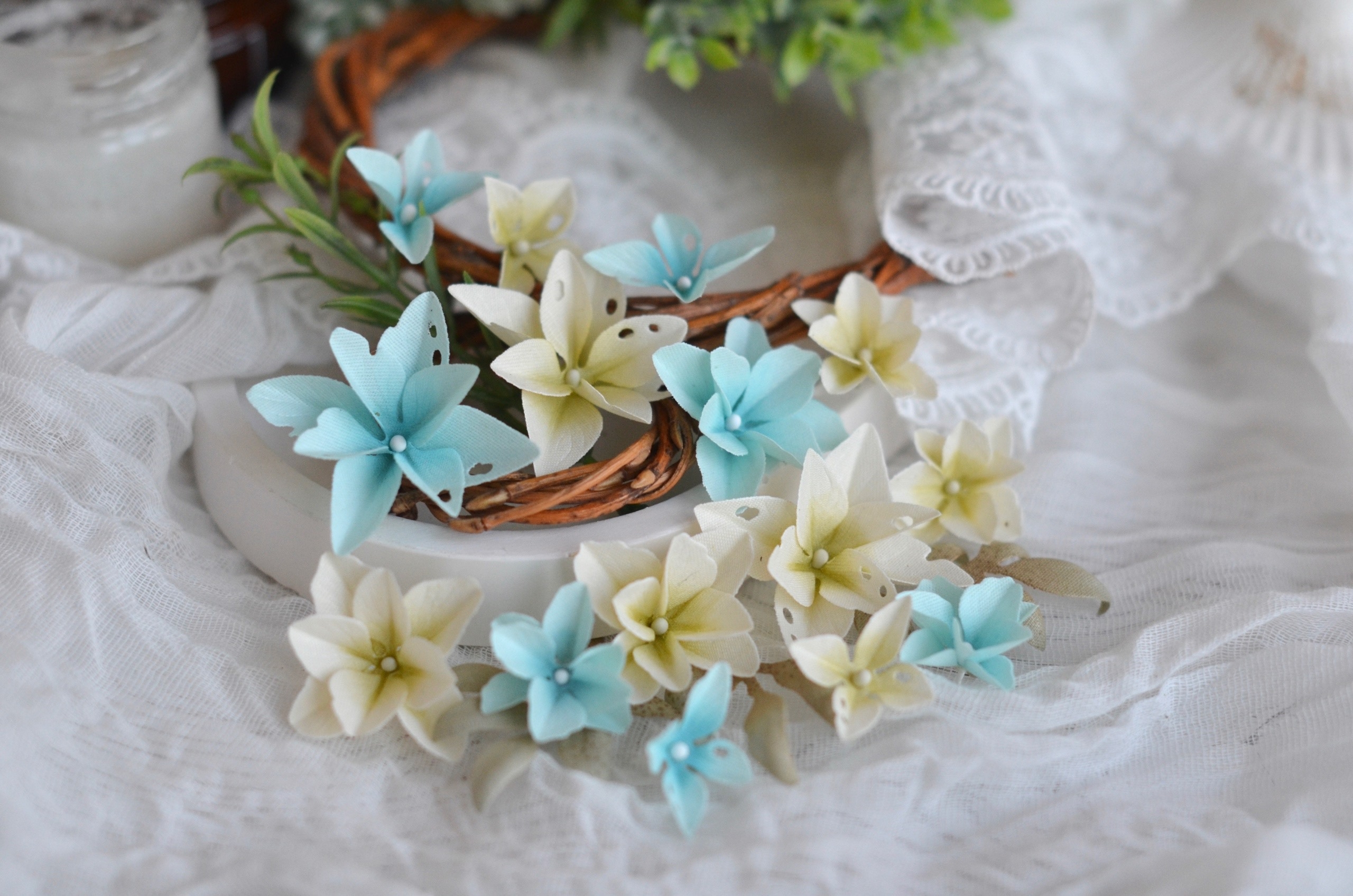 Цветы из ткани от Оли Починковой гортензии "Голубой щербет"