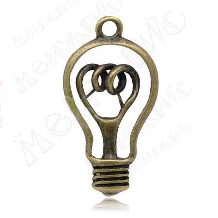 Подвеска металлическая "Лампочка". Цвет античный бронзовый. (165)