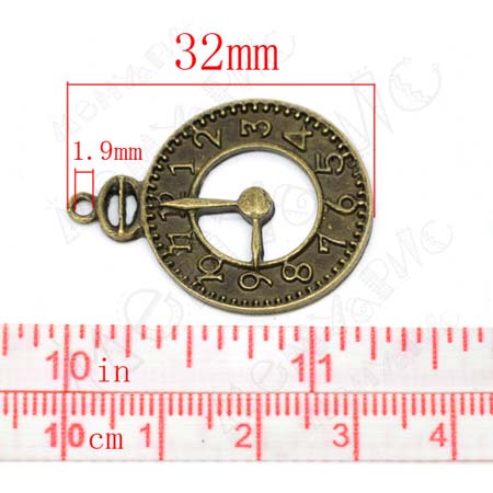 Подвеска металлическая "Циферблат 32 х 24" Античный бронзовый