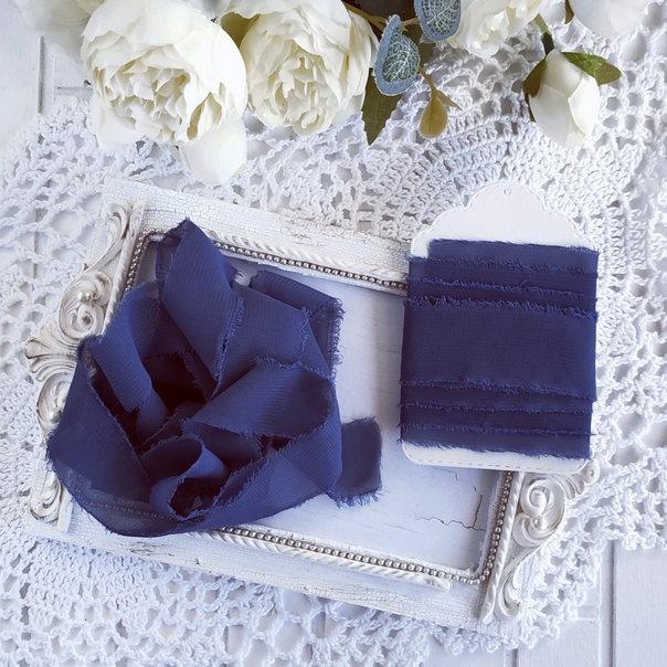 Лента "Искусственный шёлк" Грязно-синяя СРЕДНЯЯ