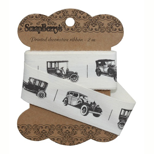 Лента хлопковая Scrapberrys "Ретро автомобили"