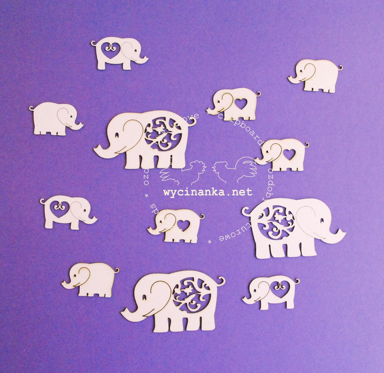 Вырубные элементы из чипборда "Слоники с сердечком" (241)