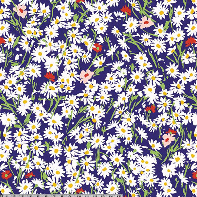 Ткань лоскутная 60 х 110 см "GARDEN PARTY", ромашки на синем