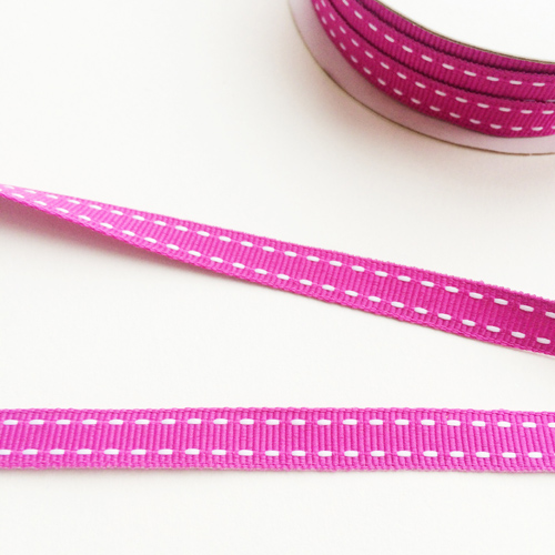 Лента репсовая 0,9 см с прострочкой, цвет фуксия с сиреневым