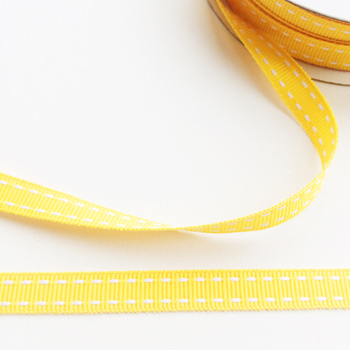 Лента репсовая 0,9 см с прострочкой, цвет жёлтый