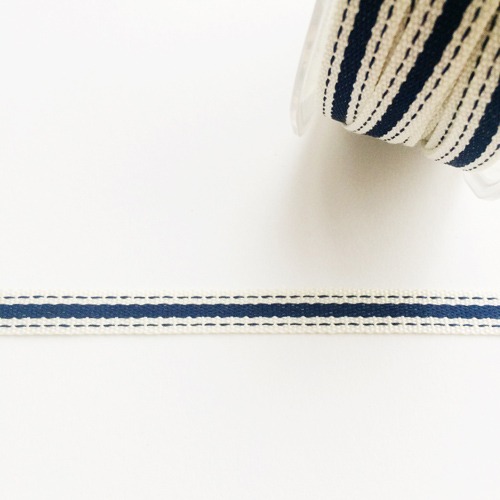 Лента хлопковая 1 см "Синяя полоска и прострочка"