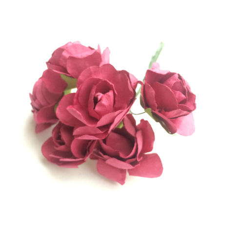 Букет бумажных роз 2,5 см, 6 шт, цвет бордовый