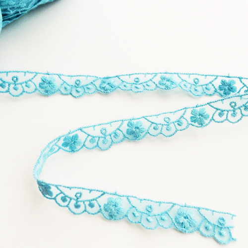 Кружево нейлоновое 10 мм с цветочками, цвет бирюзовый (№23)