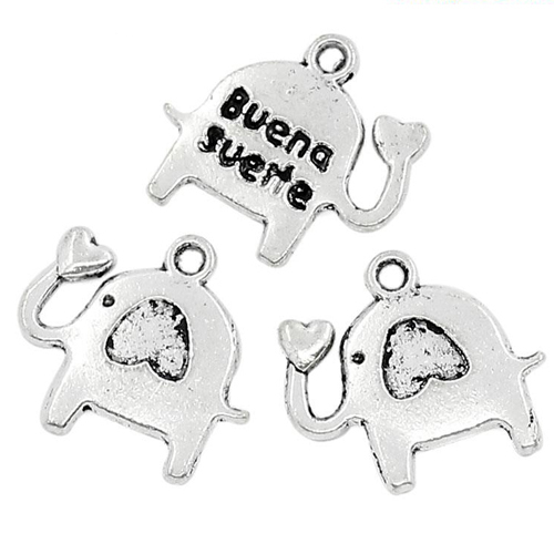 Подвеска металлическая "Слоник с сердечком". Цвет серебряный. (300)