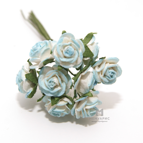 Букет мини-розочек открытых. Цвет бело-голубой