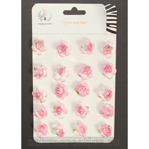 Набор роз 1,5 см Zebra, цвет розовый с белым