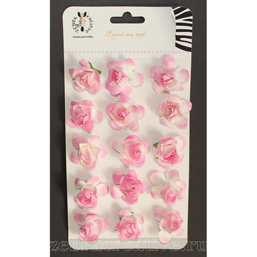 Набор роз 2,5 см Zebra, цвет розовый с белым
