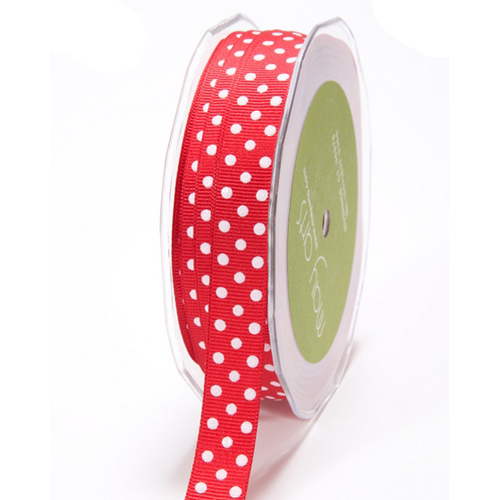 Лента репсовая в горошек May Arts. Цвет красный.