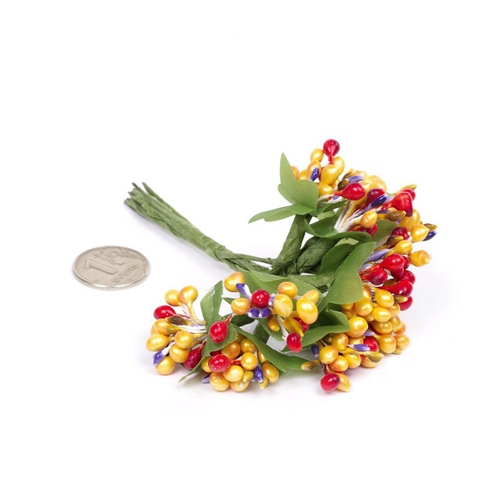 Букет с тычинками, цвет желтый, красный, сиреневый