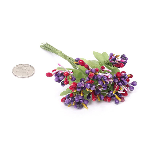 Букет с тычинками, цвет фиолетовый, красный